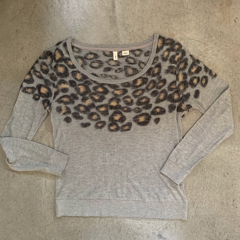 Anthropologie Gray Moth Leopard PrintSweater